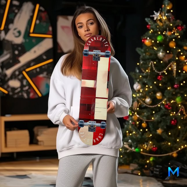 Minimalistisk röd geometrisk abstrakt mönster mini skateboard bräda 18,5 cm (Skapare uppladdad)