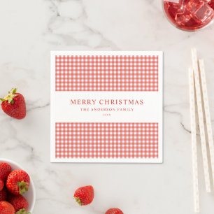 Minimalistisk röd gingham jul pappersservett