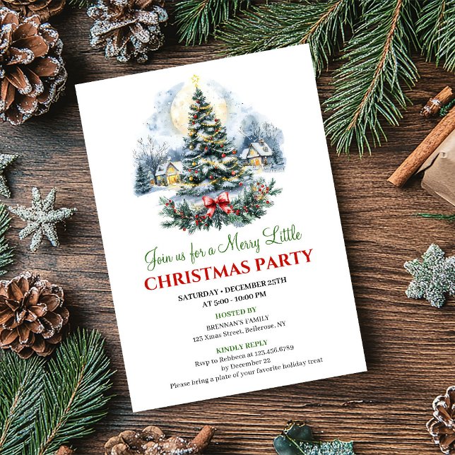 Minimalistisk röd grön julscen Digital  Inbjudningar (Minimalist Red Green Christmas Scene Digital Invite)