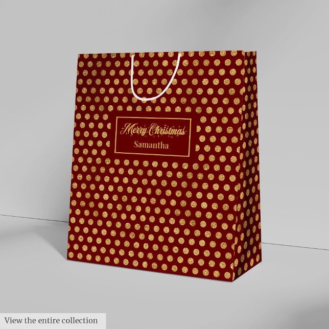 Minimalistisk röd guld polka prickar anpassad pres (Minimalist Red Gold Polka Dots Custom Gift Bag)