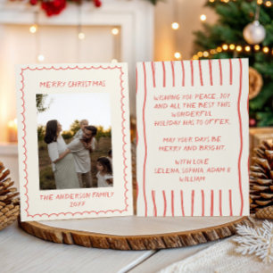 Minimalistisk röd handritad jul fotokort julkort