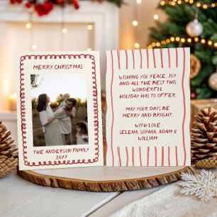 Minimalistisk röd handritad jul fotokort julkort