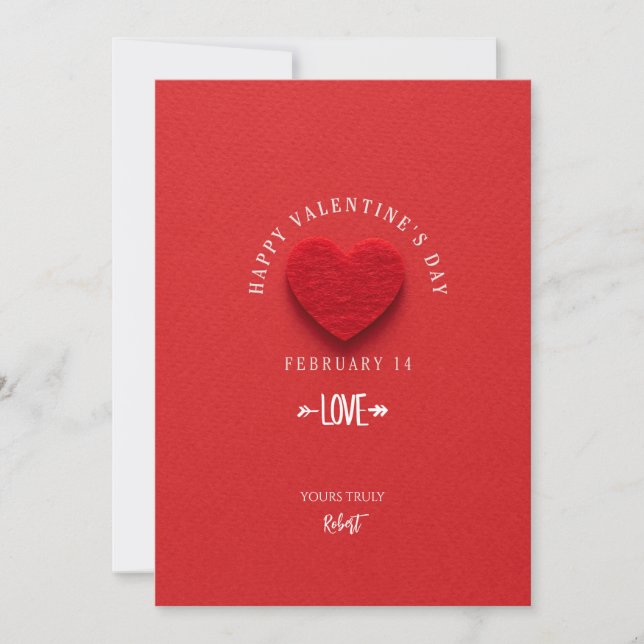 Minimalistisk röd hjärtvit typografi inbjudningar (Framsida)