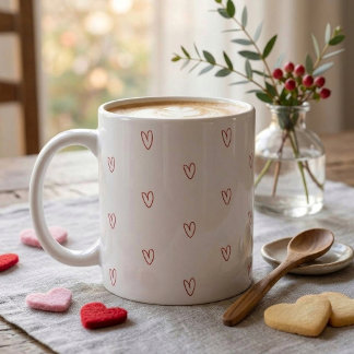 Minimalistisk röd klotterhjärtan överallt tryckt m kaffemugg