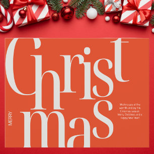 Minimalistisk röd och Beige Typografisk jul Vykort