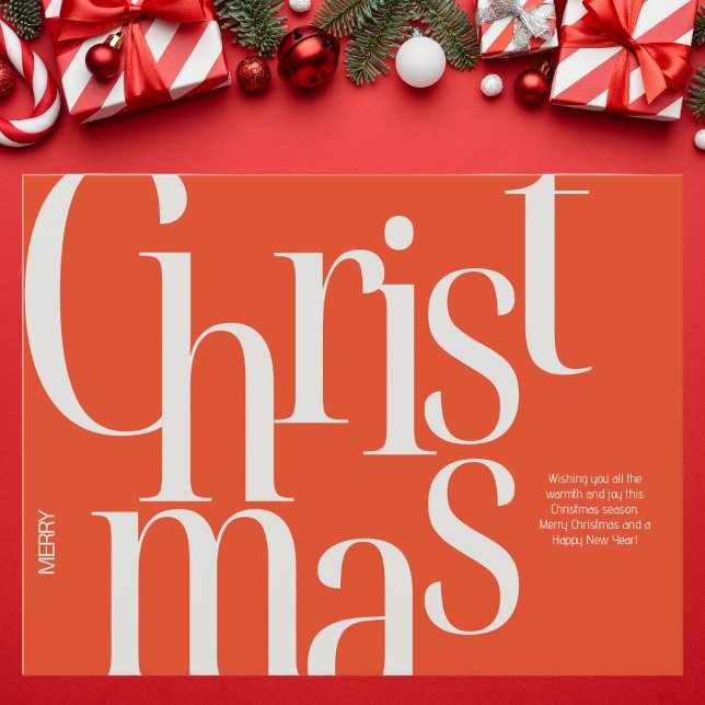 Minimalistisk röd och Beige Typografisk jul Vykort (Skapare uppladdad)