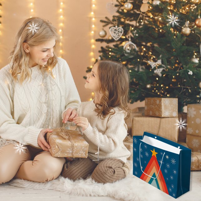 Minimalistisk röd och blå retro groovy julgran  (Skapare uppladdad)