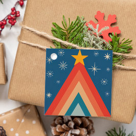 Minimalistisk röd och blå retro groovy julgran gåvor etiketter