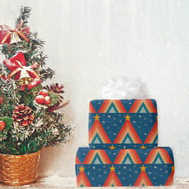 Minimalistisk röd och blå retro groovy julgran presentpapper