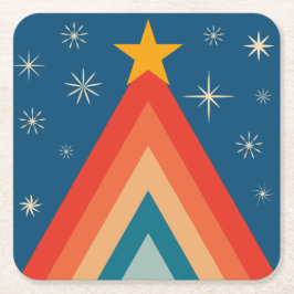 Minimalistisk röd och blå retro groovy julgran underlägg papper kvadrat