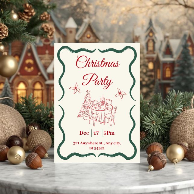 Minimalistisk röd och Grönt jul Party Inbjudningar (Skapare uppladdad)