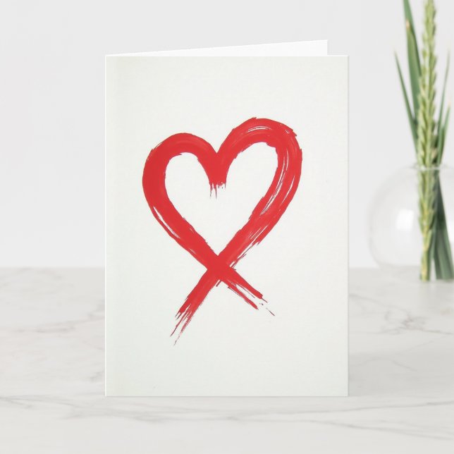 Minimalistisk röd penseldrag Hjärtkort Kort (Framsida)