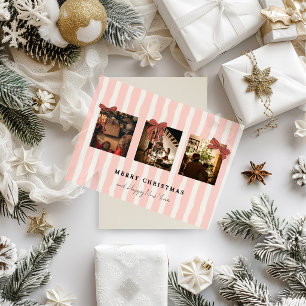 Minimalistisk röd randig slinga 3-foto God Jul Julkort