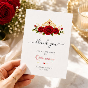 Minimalistisk röd ros blomster Quinceañera tackkor Tack Kort