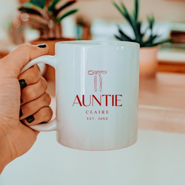 Minimalistisk röd rosett Faster Est. Datum & Anpas Kaffemugg (Skapare uppladdad)
