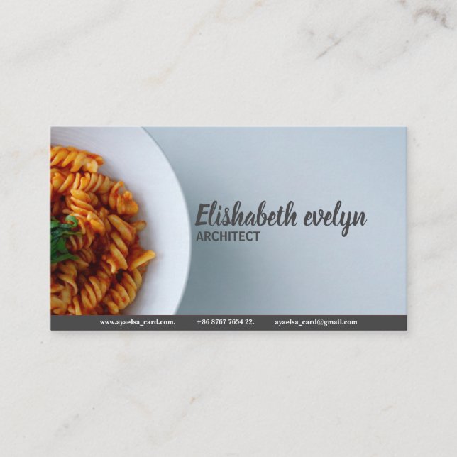 Minimalistisk röd sås Fusilli Pasta g34 Visitkort (Framsida)