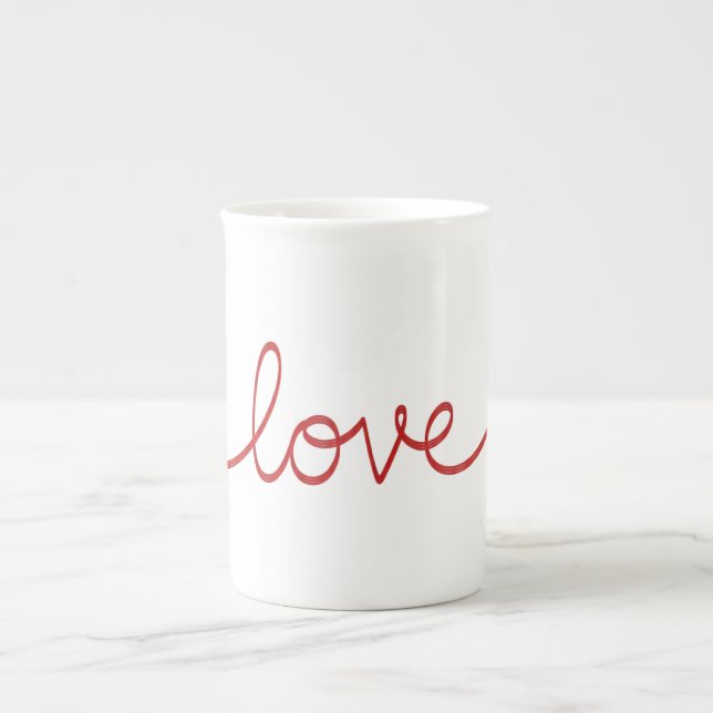Minimalistisk röd skriptkärlek Kontinuerlig linje  Benporslin Mugg (Framsidan)