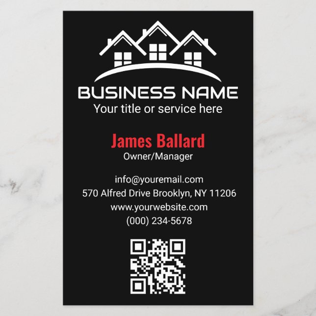 Minimalistisk Röd Svart Fastighetslogotyp Professi Flygblad (Framsidan)