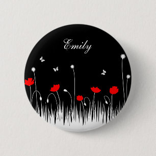 Minimalistisk röd svart och vit poppies Namn Knapp