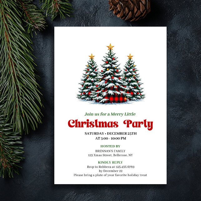 Minimalistisk röd svart rutig högtidsfirande inbjudningar (Minimalist Red Black Plaid Holiday Celebration)
