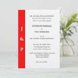 Minimalistisk Röd Vit Monogram Inbjudningar