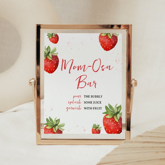 Minimalistisk rödjordgubbsbär Mamma Osa Pub Poster (Berry Sweet Baby Shower Mom Osa Bar Sign)