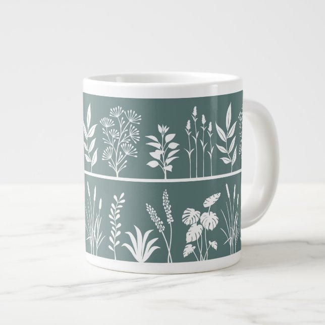Minimalistisk rökblå botanisk växtsilhuett jumbo mugg (Framsida höger)