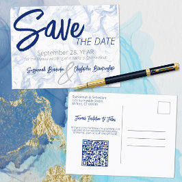 Minimalistisk rökblå och vit QR-kod Meddelande Vykort