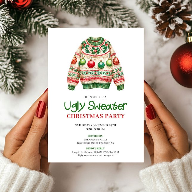 Minimalistisk Rolig Ful Jultröja Julkort Inbjudningar (Minimalist Funny Ugly Sweater Holiday Card)