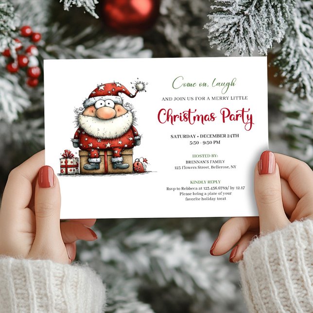 Minimalistisk rolig jul-tomte-vattenfärg-fest-inbj inbjudningar (Minimalist Funny Santa Watercolor Party Invitation)