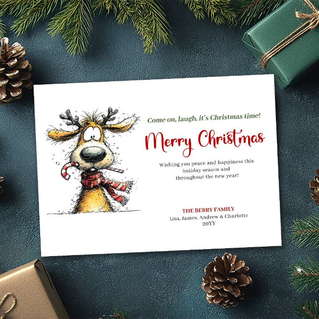 Minimalistisk rolig ren julhälsningskort julkort (Minimalist funny reindeer Christmas greeting card

)