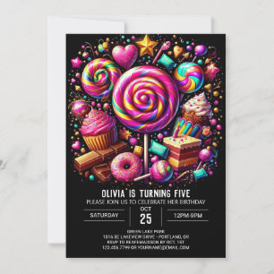 Minimalistisk Roligt Candyland Digital Birthday Inbjudningar