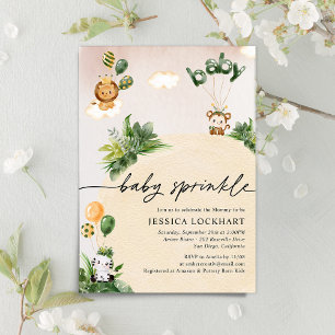 Minimalistisk Roligt Jungle Safari Girl Baby Sprin Inbjudningar