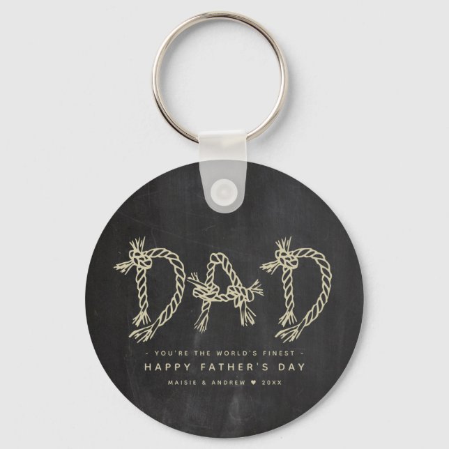 Minimalistisk Roligt-kalkboard Pappa Monogram Nyckelring (Framsida)
