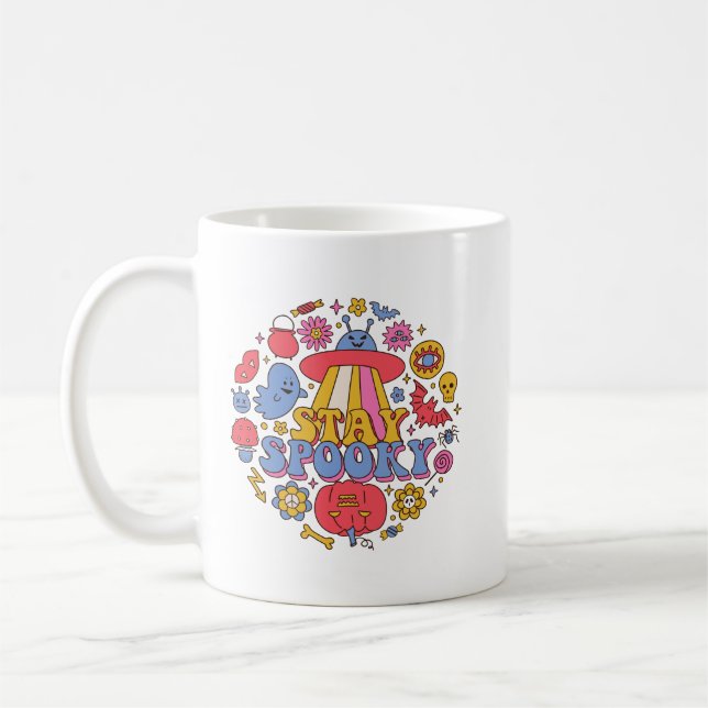 Minimalistisk Roligt Spooky Colorful Retro Psyched Kaffemugg (Vänster)
