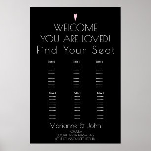 Minimalistisk Romantisk Hjärtbröllops Placeringspl Poster