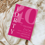 Minimalistisk Rosa 40:e födelsedagen Party Inbjudningar<br><div class="desc">Denna minimalistiska typografi av 30års födelsedag är en perfekt för en modern födelsedagsfest. Den enkla designen har klassiskt vitt teckensnitt på rosans bakgrund. Anpassade i alla färg. Behålla designen minimal och elegant, som den är, eller anpassa den genom att lägga till egna bilder och teckningar. Om du vill göra en...</div>
