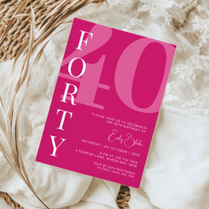 Minimalistisk Rosa 40:e födelsedagen Party Inbjudningar