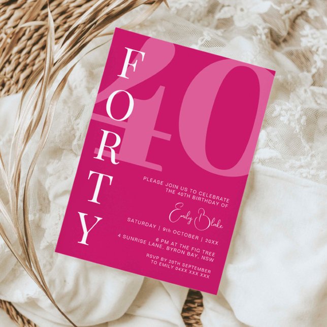 Minimalistisk Rosa 40:e födelsedagen Party Inbjudningar (Skapare uppladdad)