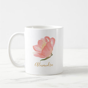 Minimalistisk Rosa Akvarell Blomma Personlig   Kaffemugg