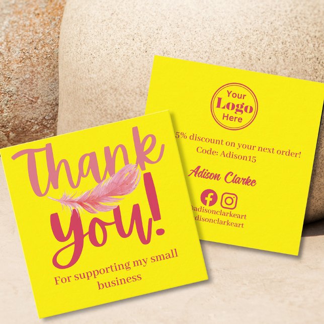 Minimalistisk Rosa av Gult Feather Tack Branding Fyrkantigt Visitkort (Skapare uppladdad)