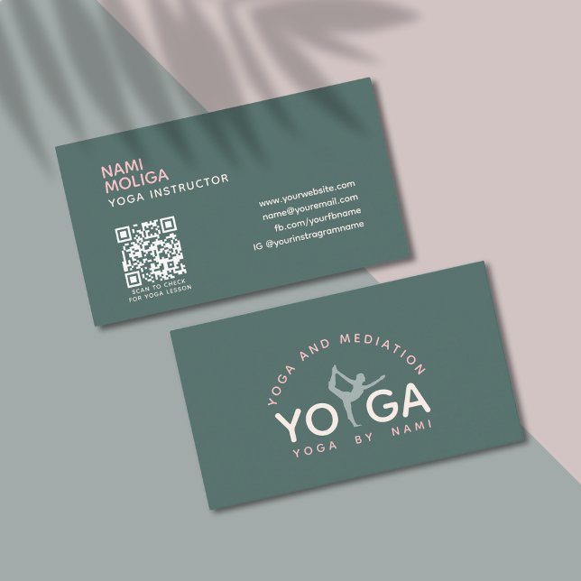 Minimalistisk Rosa av mjuk Grönt enkel Yoga Studio Visitkort (Skapare uppladdad)