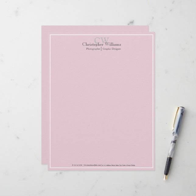 Minimalistisk Rosa av professionell Brevhuvud (Fram/Back In Situ)