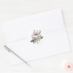Minimalistisk rosa av vattenfärgsmedel lavender ro runt klistermärke
