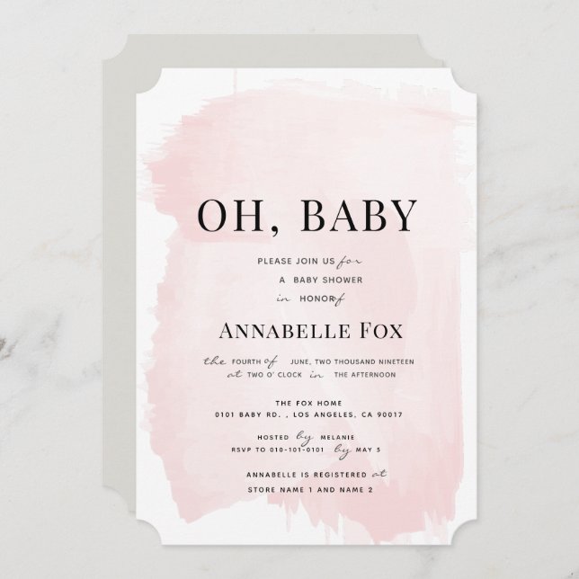 Minimalistisk  Rosa - babyskal för vattenfärg Inbjudningar (Fram/baksida)