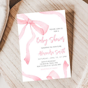 Minimalistisk Rosa Båge Bebis-fest Inbjudningar