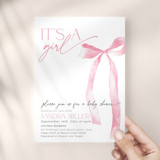 Minimalistisk Rosa Båge Bebis Shower Inbjudningar