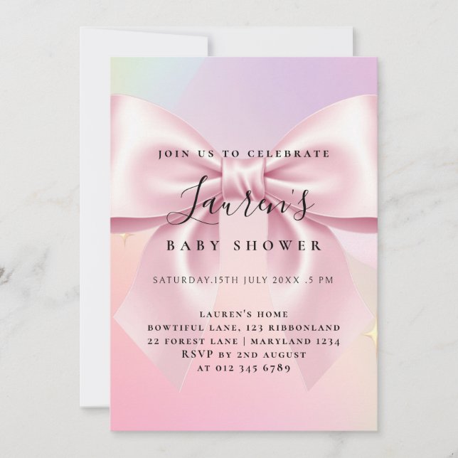 Minimalistisk Rosa Båge Bebis Shower Inbjudningar (Framsida)