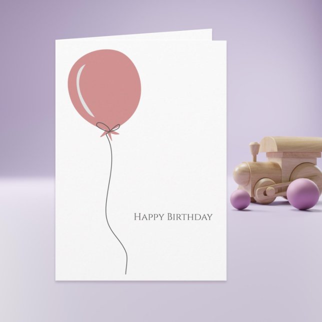 Minimalistisk Rosa Balloon Grattis på födelsedagen Kort (Cute minimalist balloon happy birthday card
)
