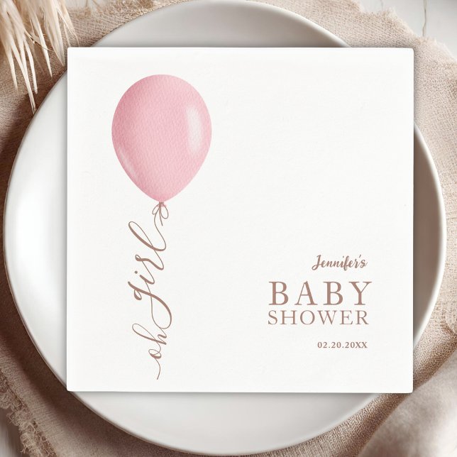Minimalistisk Rosa Balloon Oh Baby Shower Pappersservett (Skapare uppladdad)